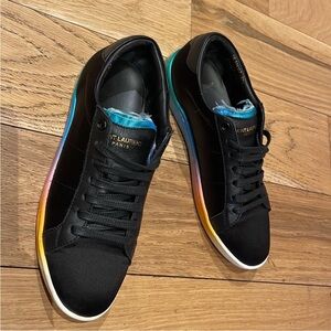 Saint Laurent Men's Black Sneakers with Multicolor Accents